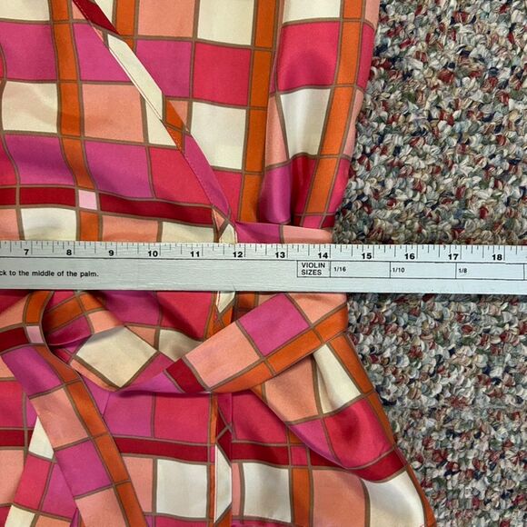 Banana Republic Pink Orange Ivory Check Print Silk SS Wrap Blouse Size S Petite - Picture 14 of 15